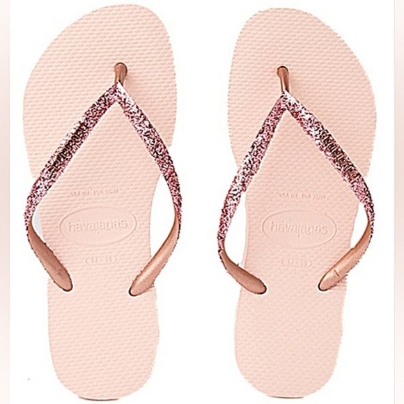 Havaianas Ballet Rose Slim Glitter Flip Flops Women's 11/12 Sandals Beach Summer - Picture 1 of 5